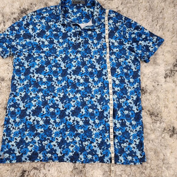 G/Fore Polo Shirt Men's XL Blue Floral Print Geometric Performance Golf Stretch - Picture 7 of 10